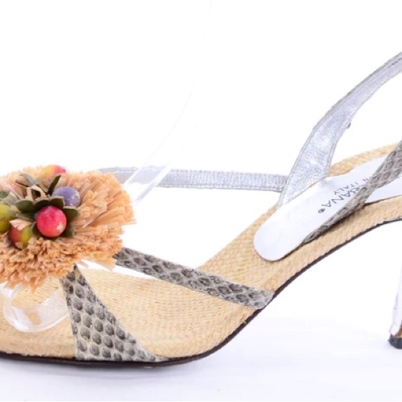 DOLCE & GABBANA shoes Raffia & Fruit Snakeskin Slingback Sandals Heels - Picture 5 of 14